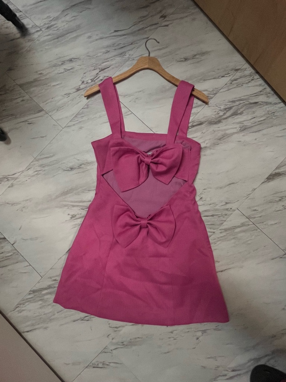 Vintage Fuchsia Pink Bow-Accent Sleeveless Mini Dress